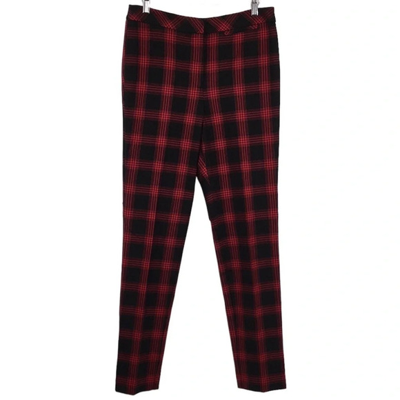 J Jill Pants Womens‎ 8 Red Black Plaid Stretch Bi Stretch Skinny Leg Trouser - Picture 1 of 13